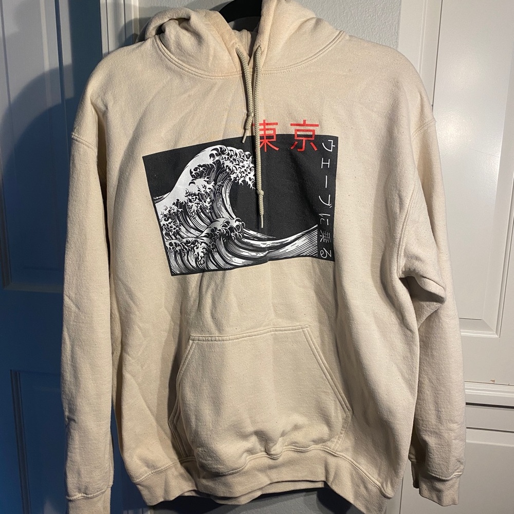 tan skater sweatshirt Japanese waves